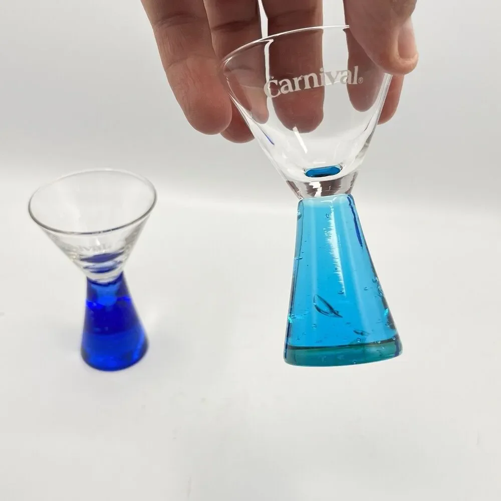 CARNIVAL CRUISE SHIP COBALT BLUE FACETED BASE SHOT MARTINI GLASSES - Set Of 3